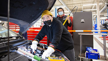 Automotive Technician program student in lab